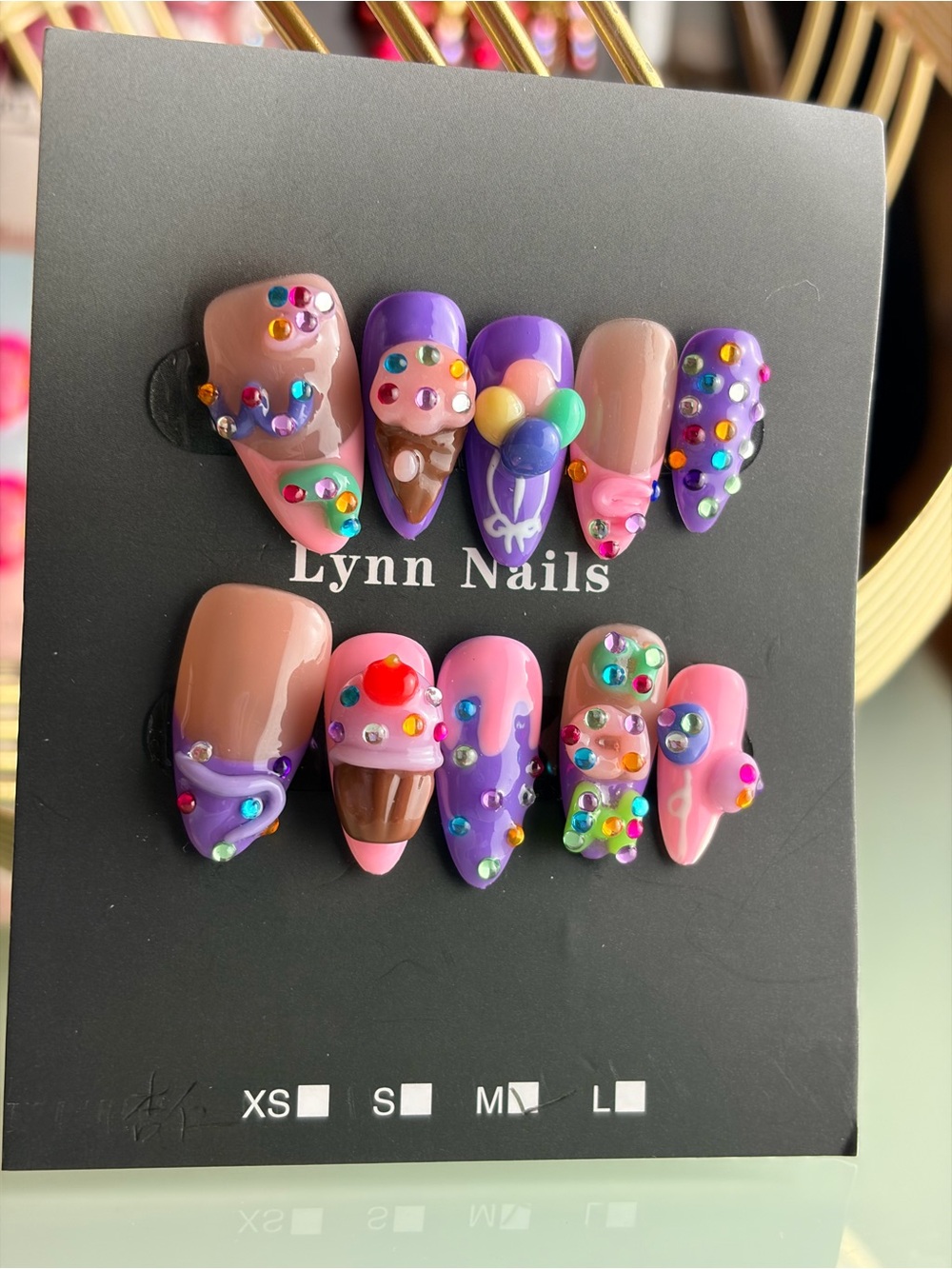 Ice Cream and Candy Colorful 3D Gem Press-On Nails Medium